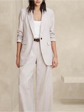 Banana Republic Women's Beige Linen Blend Single Button Blazer Jacket Size 8